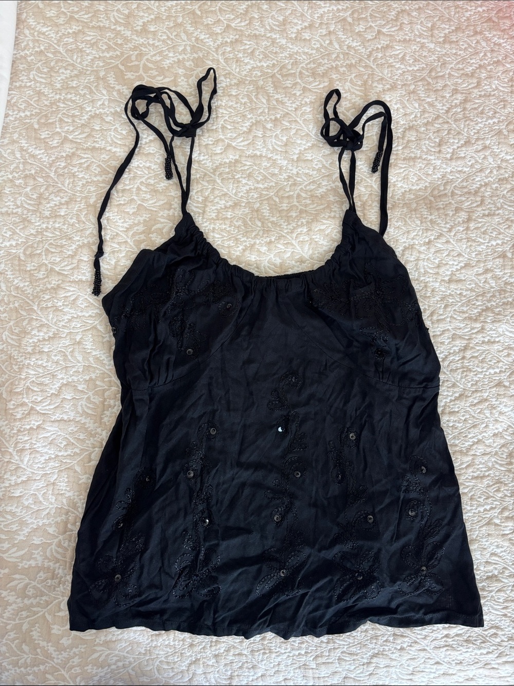 Women's Black Tie-Strap Embroidered Camisole